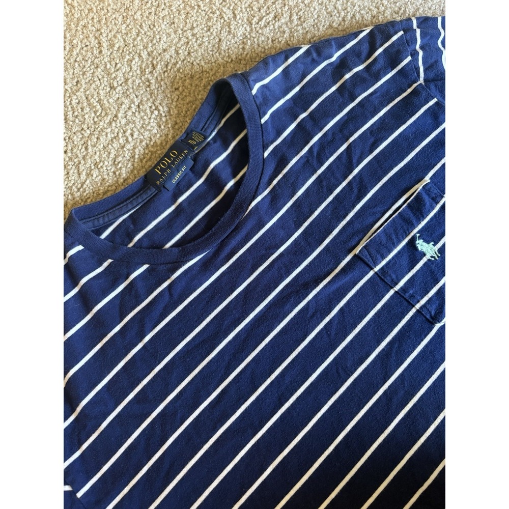 Polo Ralph Lauren Shirt Men X-Large Blue Classic Fit Stripe Short Sleeve Pony